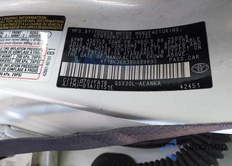 2006 Toyota Avalon Xl z USA, uszkodzony, nr VIN 4T1BK36B36U099892